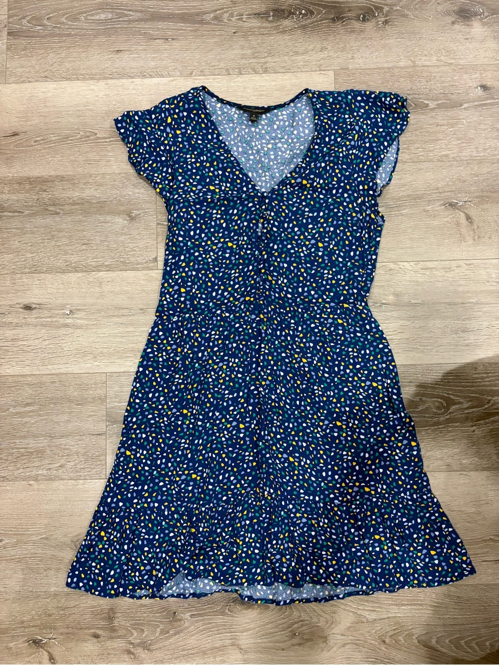 Banana Republic Navy Blue Midi Dress with Multicolor Dot Print